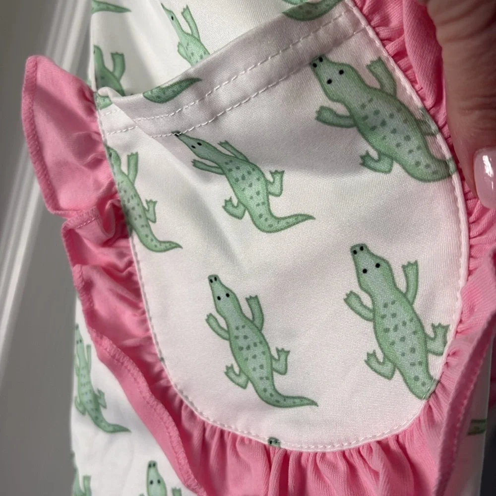 NEW Milk Silk CROCODILE FLUTTER DRESS Puffy Short Sleeves Girls 4 XL/Age8-9 Tall